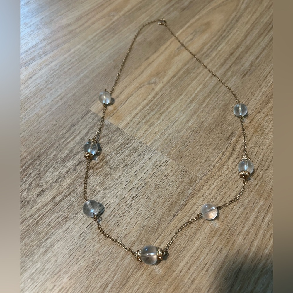 J crew Gold Chain Necklace with Clear Beads